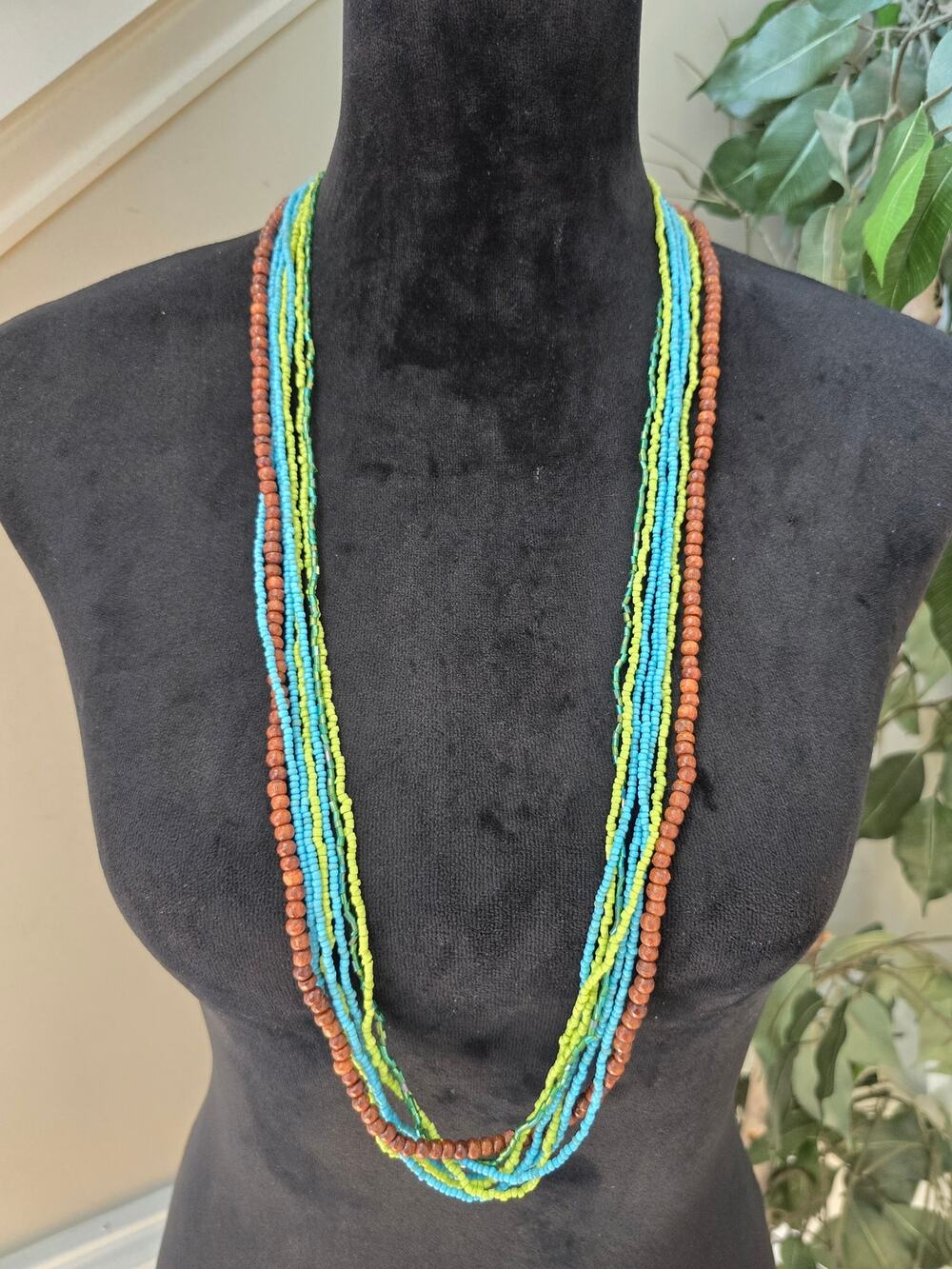 Colorful Multi Strand Seed Bead Long Layered Boho Necklace
